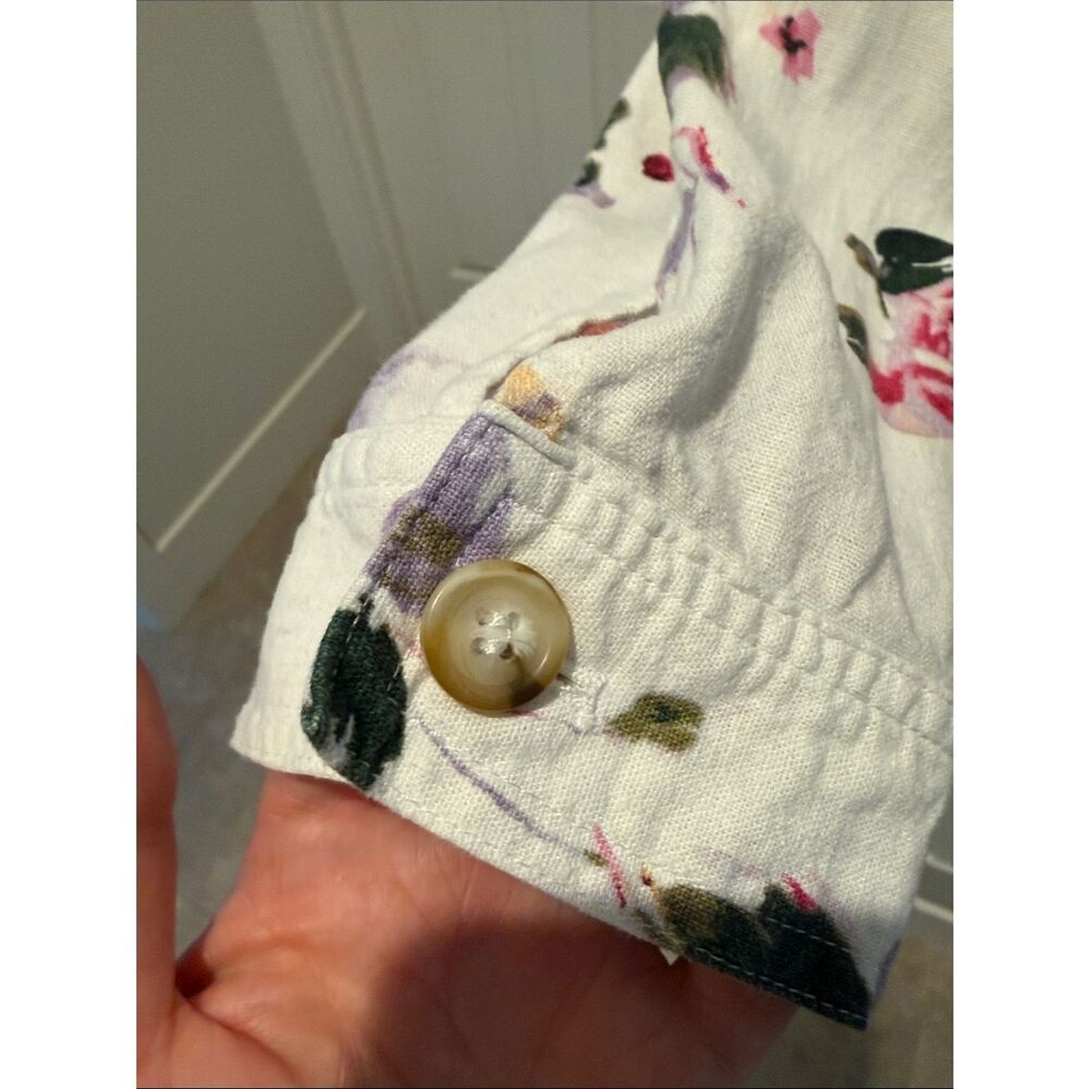 Jones New York White Denim Jacket with Linen blends Pink & Purple Floral Print M - Picture 4 of 9